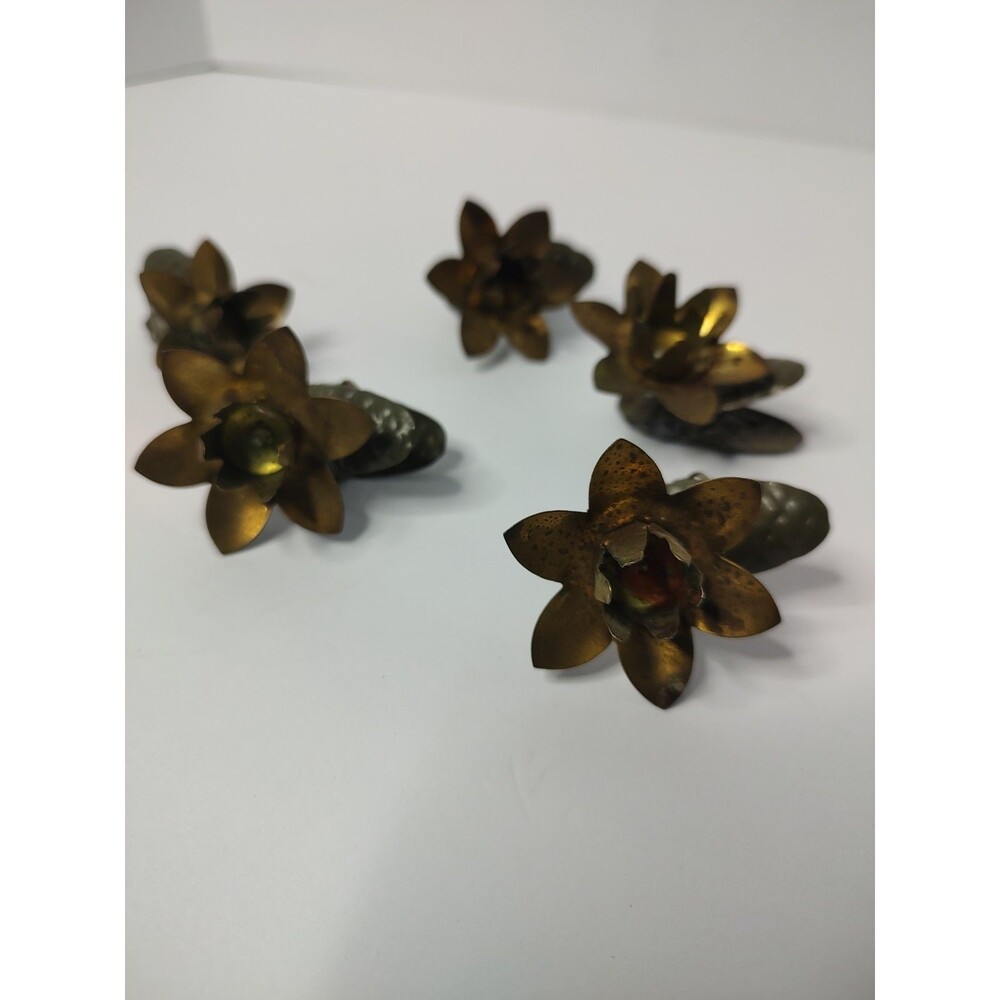 Lot Of 5 Vtg Mini Brass Candle Holders Lotus Water Lily Flower MCM West Germany